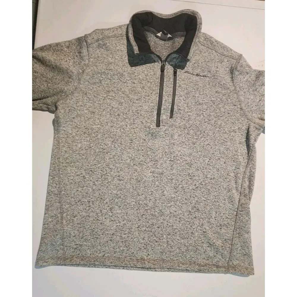 Eddie Bauer Sweater Mens XL Gray Quarter Zip Mock Neck Hiking Pullover
